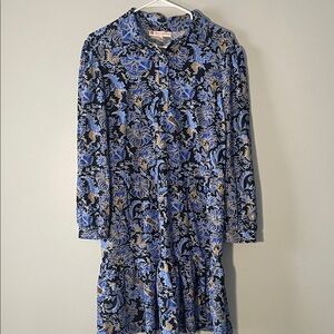 Jude Connally Blue and Black Patterned Long Sleeve Dress